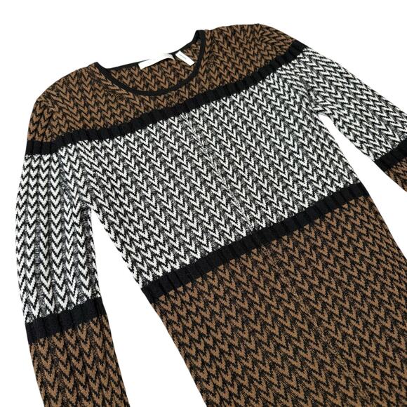 Helmut Lang Tri Color Crewneck Sweater Herringbone Merino Wool Camel Brown Small - Picture 10 of 11